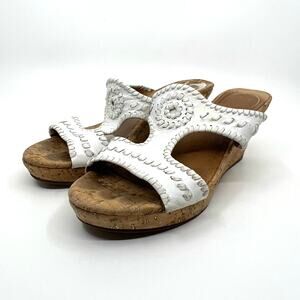 Jack Rogers White Leather Cork Wedge Sandals Women's 7.5 US